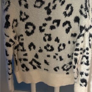 Leopard Print Fuzzy Sweater - Black and White